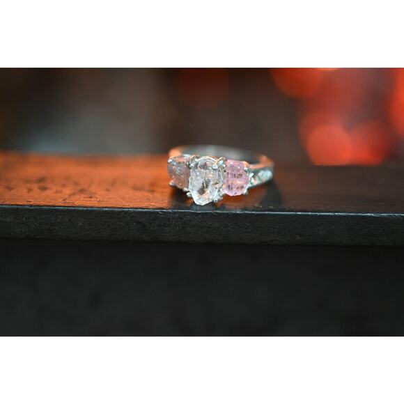 Pink tourmaline and diamond alternative sterling silver ring size 5 - Picture 10 of 10